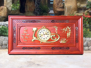 Tranh đồng hồ chữ Lộc bằng gỗ hương 1m27